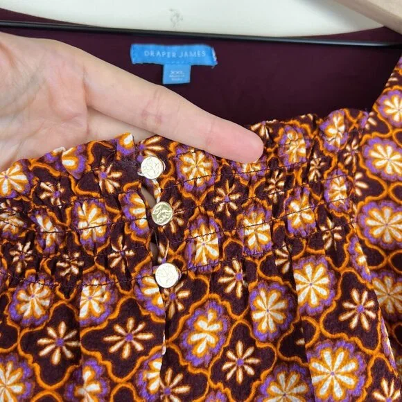 Draper James Allover Geo Printed Long Sleeve Square Neck Top - Picture 6 of 7